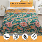Boho Throw Blankets Reversible Luxurious Cotton Bed Throws with Vintage Bohemian Design & Yellow/Green Lightwight Floral Decor Blanket, Perfect as Bed Sofa Quilt 60" x 80"