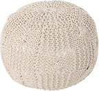 Round Pouf Ottoman, 18" Bordeaux Knitted Cotton Woven Round Pouf, Handmade Woven Bean Bag for Living Room, Floor Bag for Bedrooms, Home, Offices, Sofa Footrest (Beige - 2)