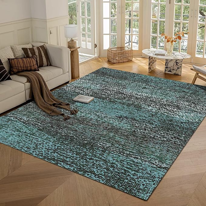 RUGSURE Washable Area Rug - 1/6 Thick - Stain & Water Resistant Non-Slip - Resistant Rug for Living Room, Bedroom, Nursery, Pet & Child Friendly, Vintage Charm Area Rugs (Green, 8' x 10')