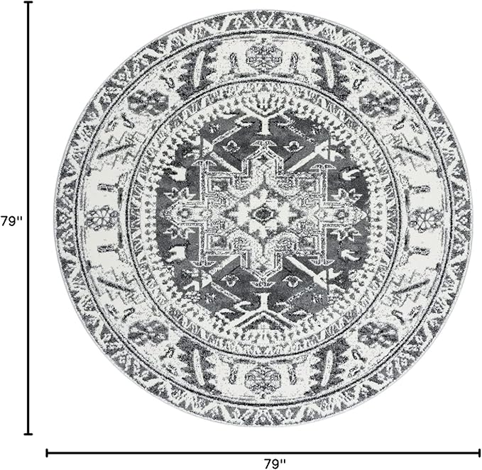 SAFAVIEH Vintage Hamadan Collection Area Rug - 6'7" Round, Grey & Ivory, Traditional Persian Design, Non-Shedding & Easy to Clean, Ideal for Living Room, Bedroom, Dining Space (VTH211G)