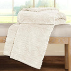 Superior Fleece Boho Jacquard Blanket, Decorative Blankets for Bedroom, Sofa, Fuzzy, Plush, Fluffy, Soft, Cute Room Decor, Beautiful Cover, Comfort Essentials, Arctic Collection, Twin, Ivory