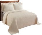 Better Trends Chenille Bedspreads Twin Size, Ivory 100% Cotton Chenille Stripe Design Tufted Bedding Coverlet Soft Lightweight, 96"x110" with 1 PC Sham 2 Pieces Set Jullian Collection