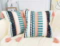 Boho Throw Pillow Covers 16x16 Aesthetic Neutral Boucle Couch Pillow Cover Rainbow Striped Decorative Accent Pillow Case for Couch Bed Sofa Farmhouse Bedroom,Modern Funky,Set of 2 Turquoise