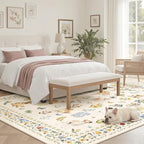 Dog 6x9 Area Rugs for Living Room, Machine Washable Animal Floral Vintage Rug Non-Slip Low Pile Soft Throw Rugs for Bedroom Dining Room Kitchen Nursery Playroom (6 x 9,Beige)