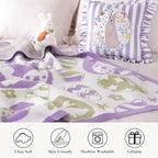 Amélie Home Easter Bunny and Eggs Chenille Knit Throw Blanket for Couch, Cozy Soft Spring Themed Blankets for Sofa, Bed, Gift, 50"x60", Purple/Green
