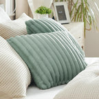 Bedsure Double-Side Striped Throw Pillow Covers 18x18 Set of 2, Spring Fluffy Sage Green Soft Decorative Pillow Covers, Home Decor for Couch Sofa Living Room Bedroom