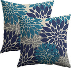 Navy Blue Pillow Covers 18X18 Set of 2, Grey Gray Dahlia Floral Summer Outdoor Decorative Throw Pillow Covers Modern Geometry Art Farmhouse Cushion Case for Couch Sofa Bed Decor