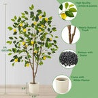 Artificial Lemon Tree, 5ft Tall Fake Lemon Silk Plant with White Planter, Faux Lemon Plastic Fruit Tree for Indoor Home Decor Office Garden