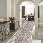 Hallway Washable Runner Rug - 2'6x14 Kitchen Rugs Entryway Rug Runner Vintage Soft Floor Mat Non Slip Indoor Farmhouse Carpet for Bathroom Living Room Bedroom (2'6''x14', Brick)