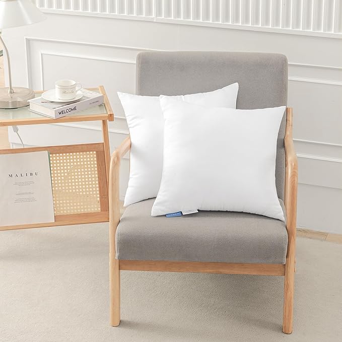 Leeden 18x18 Pillow Inserts Pack of 2, 18 Inch Throw Pillow Inserts, Soft Fluffy Decorative Square Throw Pillows for Couch, Sofa, Bed, and Home Decor White Pillows