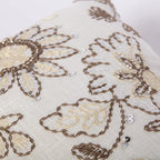 Floral Embroidered Lumbar Throw Pillow Cover 12x 20, Sequin Chinoiserie Flower Neutral Linen Pillow Cushion Cases, Farmhouse Decorative Pillows for Bed, Outdoor Couch White