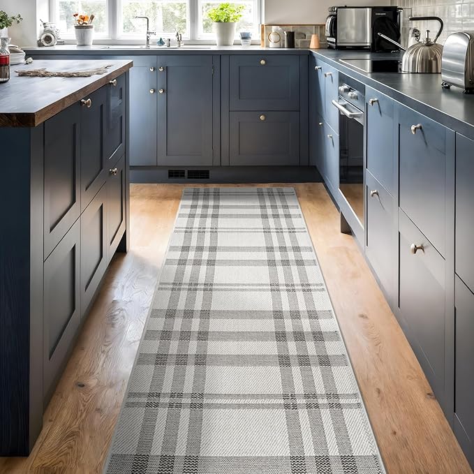 CAMILSON Easy Jute Rug 2x7, Indoor and Outdoor Off-White Runner Rug for Kitchen, Hallway and Entryway, Checkred Boho Woven Design, Easy-Cleaning, Washable Outside Carpet (2 x 7)
