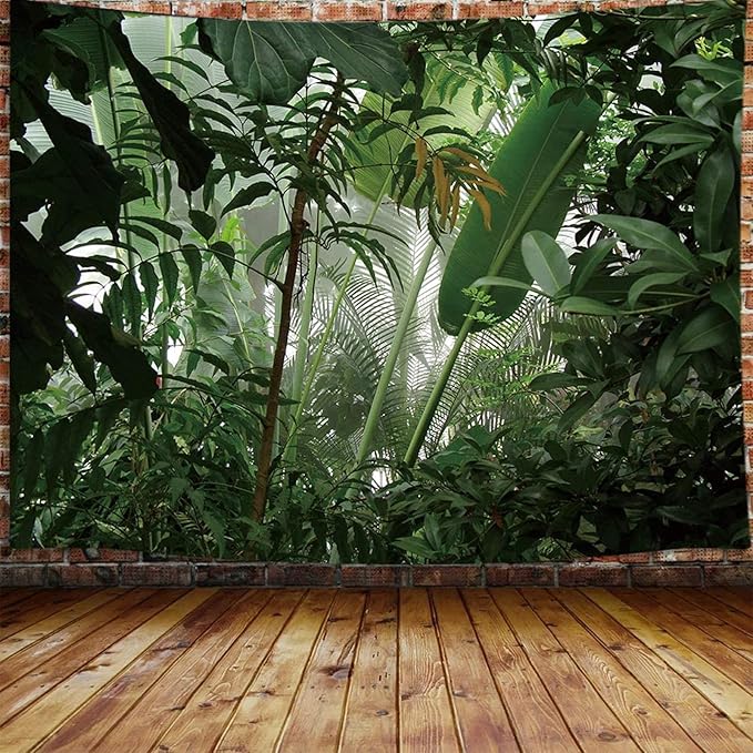 JAWO Green Plant Tapestry, Aesthetic Banana Palm Tree Leaves Wall Hanging for Bedroom, Tropical Forest College Dorm Home Decor (71" W x 60" H)