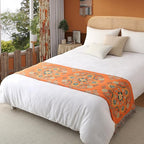 Boho Throw Blanket Throw Size, Soft Cozy Cotton Muslin Quilt Blanket for Bed Decor, Bird Patterned Couch Sofa Chair Cover, Vintage Farmhouse Cottage Tapestry Woven Blanket, Orange&Green