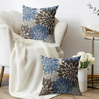 Dark Brown Blue Pillow Covers 18X18 Inch Set of 2, Spring Summer Floral Dahlia Flower Cream Decorative Throw Pillow Covers Outdoor Modern Farmhouse Cushion Case for Home Couch Sofa Bed Decor
