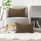 MIULEE Pack of 2 Coffee Throw Pillow Covers 12x20 Inch Soft Chenille Lumbar Pillow Covers for Sofa Living Room Couch Solid Dyed Cases