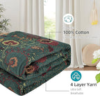 Boho Throw Blanket for Bed - 100% Pure Cotton Ultra Soft Rustic Quilt - Farmhouse Decor Bed Blankets, All Season Rustic Throw for Sofa Couch Chair(80''x 90'', Floral)