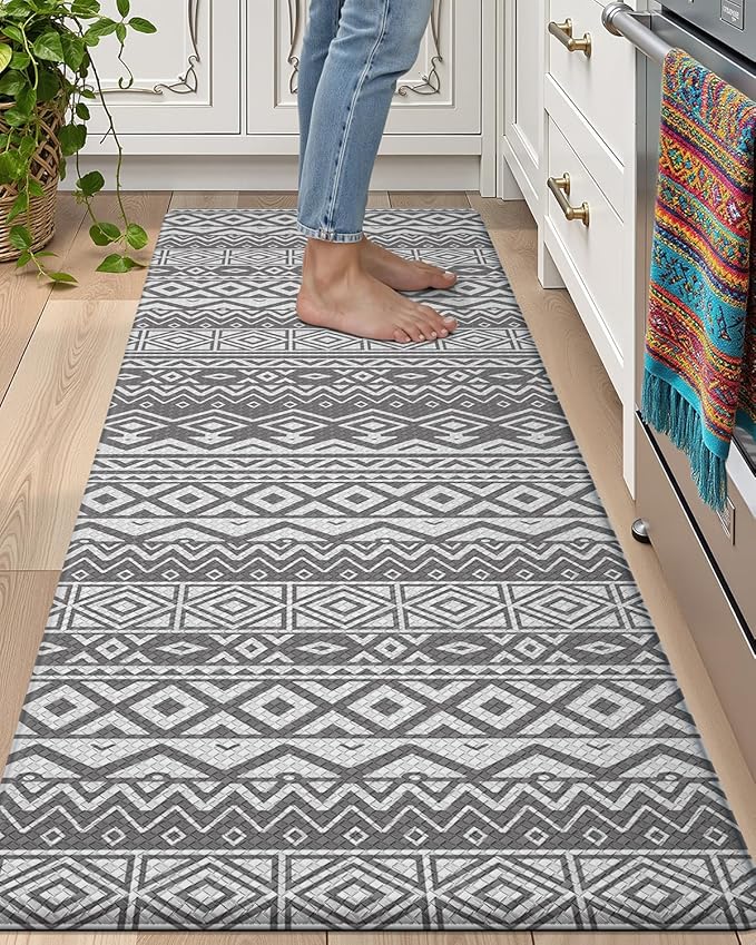 LUMI Anti Fatigue Kitchen Cushioned Mat for Floor, Padded Waterproof Runner for Standing, Stain Resistant Comfort Rugs for Home, Sink, Laundry, 24x87