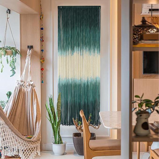 Macrame Wall Hanging Green Boho Handmade Ombre Wall Art Decor for Living Room Bedroom Fiber Art 15''W*39''L