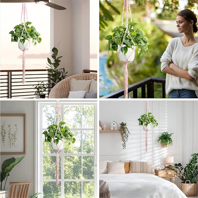 XXXFLOWER Macrame Plant Hanger with Hooks Handmade Woven Cotton Rope,Hanging Planter Basket String for Indoor Outdoor Boho Decor,Set of 1(Pots and Plants NOT Included)