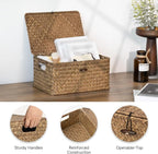 StorageWorks Wicker Baskets with Lid for Organizing, Seagrass Storage Baskets for Shelves, Decorative Box with Built-in Handles, Brown, Medium, 1 Pack