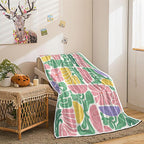Boho Abstract Colorful Floral Throw Blanket, Vintage Retro Patchwork Purple Green Flower Botanical Geometric Aesthetic Groovy Flannel Throw Blanket for Chair Bed Sofa Couch, 50X60IN