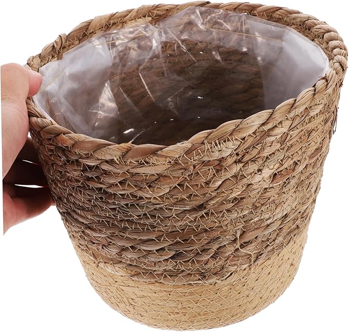 Healifty Seagrass Woven Planter Basket Large Brown Base Handcrafted Plant Container Boho Decor Storage Basket for Indoor Outdoor Plants Home Organization