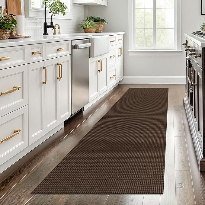 EARTHALL Woven Runner Rug 2.6x8 Ft Washable Runners for Hallways Wide Non Slip Rubber Backed Kitchen Runner Braided Indoor Floor Carpet for Entryway Hallway Kitchen Bedroom, Brown