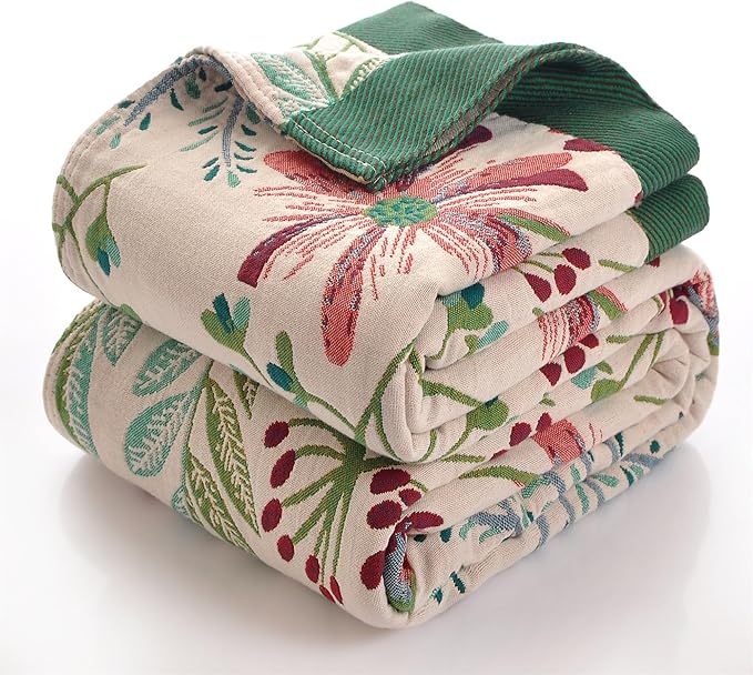 Boho Throw Blanket, 100% Cotton Ultra Soft Luxury Throw Rustic Quilt, Muslin Breathable Soft Bed Throw ，All Throw for Sofa Couch Chair 60x80 Inch