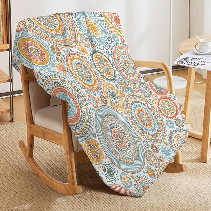 Boho Floral Throw Blanket Abstract Mid Century Mandala Bohemian Blanket for Sofa Bed Couch Chair Or Dorm 30"x40"
