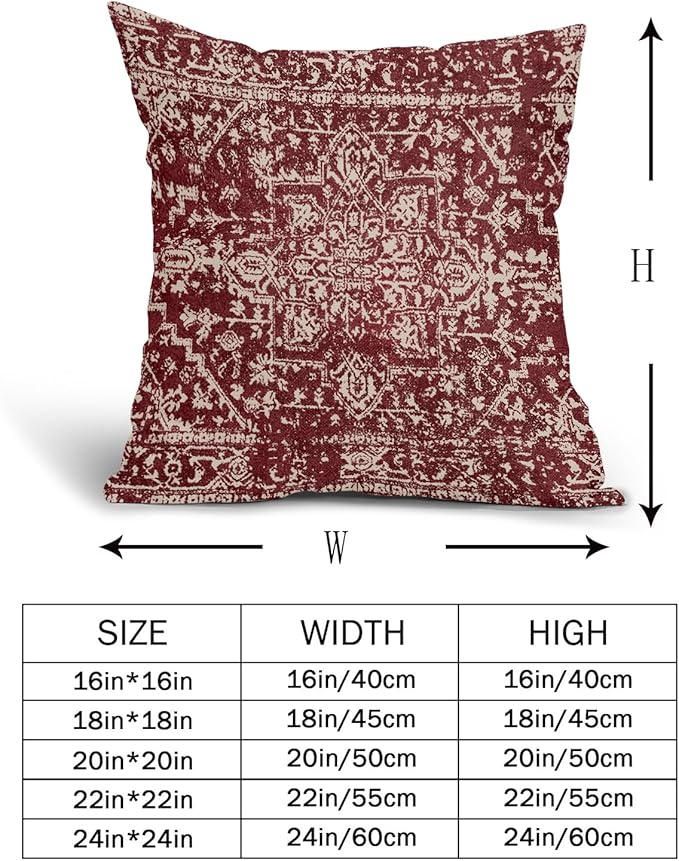 Burgundy Red Boho Throw Pillow Covers 20x20 Inch Decorative Square Beige Tan Gray Maroon Pillow Cases Bohemian Carpet Pattern Ethnic Cushion Covers Farmhouse Home Decor For Sofa Couch Outdoor Set of 2