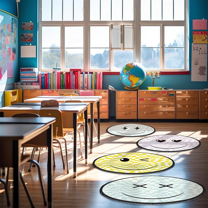 Tinideya 12 Pcs Kids Carpet Circle Seats for Class 16 Inch Round Classroom Rug Floor Cushions Soft First Day of School Educational Mat Non Slip Back to School Learning Playing Areas(Smile)