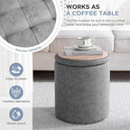 12.6" W x 14.17" H & 14.76" W x 17.32" H Storage Ottoman Foot Stool for Couch, Nesting Round Vanity Stools Padded Ottomen, Leather Set of 2 Footrest for Living Room,Grey