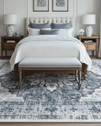 Area Rugs 6'x9' Washable Non-Slip, Floral Vintage Distress Print Pattern Medallion Carpet for Living Room Bedroom Dining Room, Light Gray Grey White
