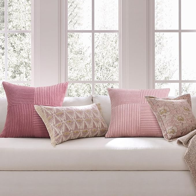 Topfinel Pink Throw Pillow Covers 18x18 Set of 4,Double-Design Decorative Throw Pillow Covers,Dustypink Soft Corduroy Home Decor Cushion Cases for Couch Living Room Bedroom and Sofa(45 * 45 cm)