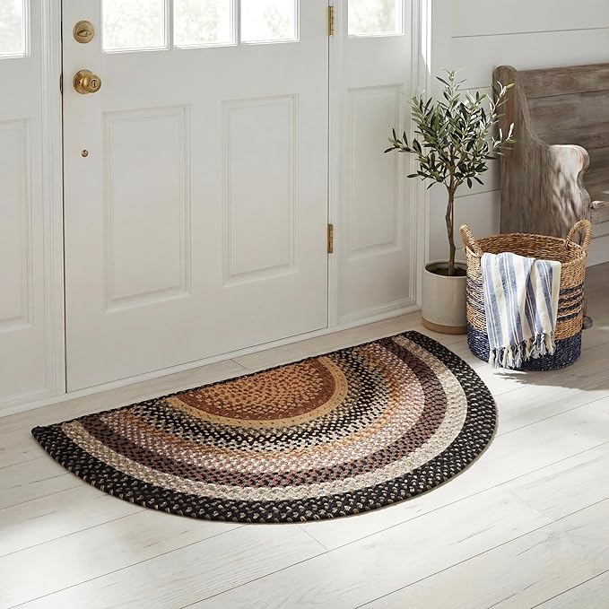 SAFAVIEH Washable Rug Outdoor Braided Collection - 2' x 4' Half Moon Shape, Multi, Handmade & Reversible, Non-Shedding & Easy to Clean, Entryway, Front Door, Kitchen, Mudroom (BRD308A)