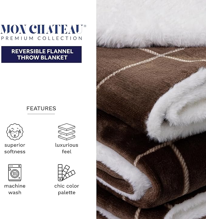 Mon Chateau 60" x 70" Serenity Flannel Throw Blanket, Plaid Print Soft Blanket for Queen-Size Bed, Couch, or Sofa, Cozy Home Decor and Stylish Living Room Comfort, Timberline Plaid