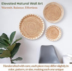 CHI AN HOME 22", 19", 15" Extra Large Hanging Woven Wall Baskets, Water Hyacinth Hanging Wicker Baskets for Wall Decor, Boho Wall Decor Rustic, Oversized Wall Art for Living Room, Bedroom Set of 3 (White)