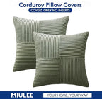 MIULEE Light Olive Green Decorative Throw Pillow Covers 18x18 Inch for Couch Bed Sofa Pack of 2 Boho Farmhouse Throw Pillows Soft Cross Corduroy Patchwork Textured Cushion Cases