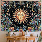 Aipon Sun and Moon Tapestry Hippie Boho Floral Wall Tapestry for Bedroom Aesthetic Colorful Flowers Vintage Celestial Botanical Plant Small Tapestries Wall Hanging for Living Room Dorm 60 x 44 Inch