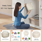 Thgonwid Unstuffed Moroccan Storage Pouf Foot Stool Ottoman Seat Handmade Faux Leather Bean Bag Floor Chair Foot Rest for Living Room, Bedroom or Balcony (Ivory White)