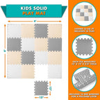 ProSource Foam Puzzle Floor Play Mat for Kids and Babies with Solid Colors, 36 or 16 Interlocking Tiles with Borders, White/Grey/Beige