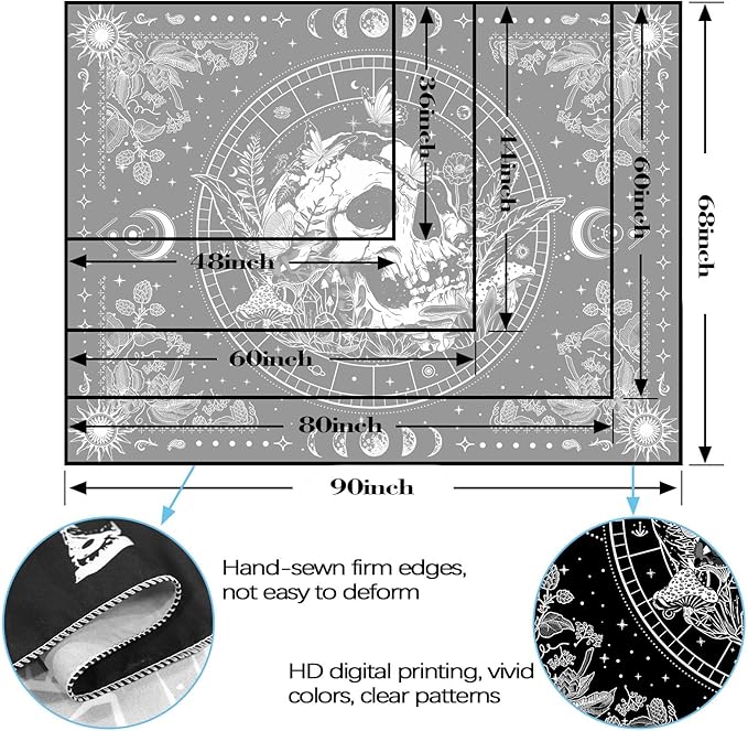 Aipon Black and White Skeleton Tapestry Bedroom Skull Mushroom Tapestries Hippie Nature Plants Floral Flower Aesthetic Tapestry Wall Hanging for Living Room Dorm (Black, 60'' × 44'')