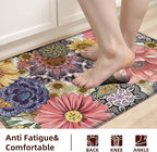 Boho Floral Kitchen Mats for Floor 2PCS Anti Fatigue Mats for Kitchen Floor Cushioned Non Slip Waterproof Memory Foam PVC Kitchen Rugs Set for Sink,Office,Laundry 17.3"x28"+17.3"x47"