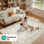 Area Rugs 10x12 Living Room Rug: Washable Rug Soft Vintage Boho Carpet Indoor Floor Non-Slip Stain Resistant Large Carpets for Bedroom Dining Room Farmhouse Nursery Home Office Beige