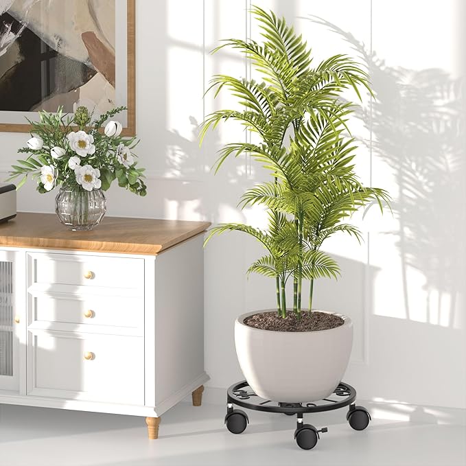 Plant Caddy with Wheels - 10.24" Plant Stand with Wheels, 360° Lockable Plant Rollers Plant Dolly, Plant Tray with Casters for Indoor and Outdoor.