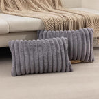 ZLINA Set of 2 Dark Grey Faux Fur Decorative Throw Pillow Covers Fluffy Striped Pillowcase Cushion Covers 12 x 20 Inch Decor Sofa Couch Bedroom