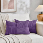 Fancy Homi 2 Packs Purple Long Lumbar Decorative Throw Pillow Covers 16x24 Inch for Living Room Couch Bed, Farmhouse Boho Home Decor, Soft Striped Corduroy Rectangle Accent Cushion Case 40x60 cm