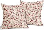Brown Red Floral Pillow Covers 18x18 Set of 2 Vintage Rustic Old Style Cute Small Flower Print Decorative Outdoor Pillowcases Farmhouse Throw Cushion Case Decor for Couch Sofa Bed