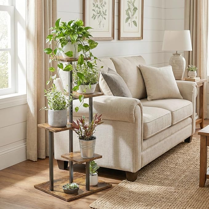 4 Tier Plant Stand Indoor, Tiered Plant Stands for Indoor Plants Multiple, Corner Flower Stand for Living Room, Multi-Layer Vintage Design Plant Shelf